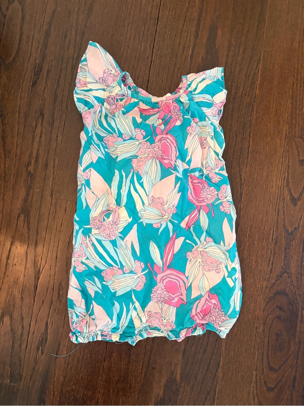 Egg by Susan Lazar Turquoise Floral Girls Romper with Pink & Cream Accents‎